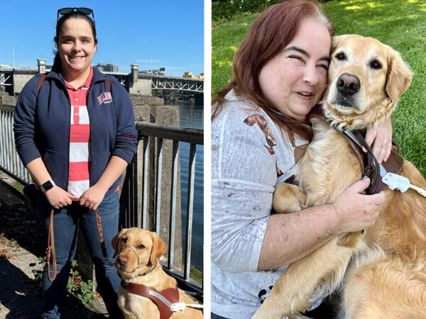 Composite photo of two women with their guide dogs.