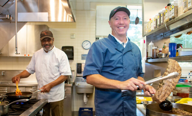 Two chefs in the kitchen of GDB's residence.