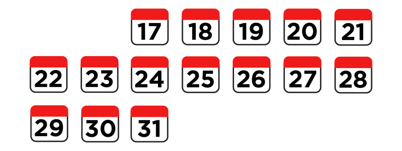 Graphic of a calendar grid with dates ranging from the 17th of the month to the 31st of the month.