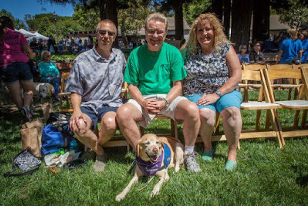 Jim, Trinity (yellow Lab wearing her purple scarf and blue jacket), Don & Kelli from last summer's Fun Day in CA.
